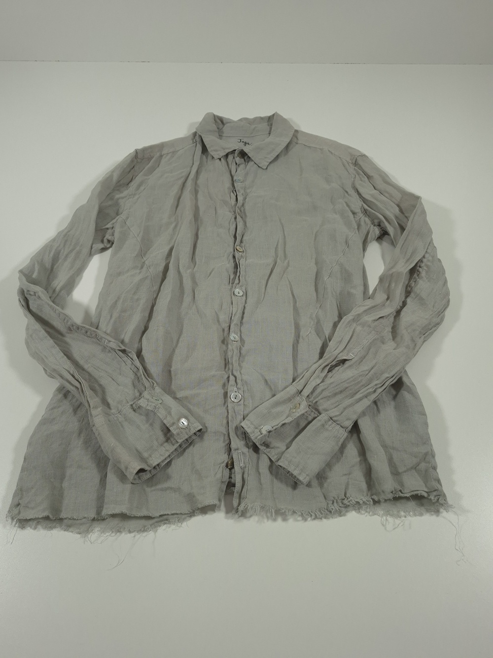 Jaga DTLA Shirt Womens 0 Gray 100% Linen Button Front Raw Hem Tunic Top Made USA